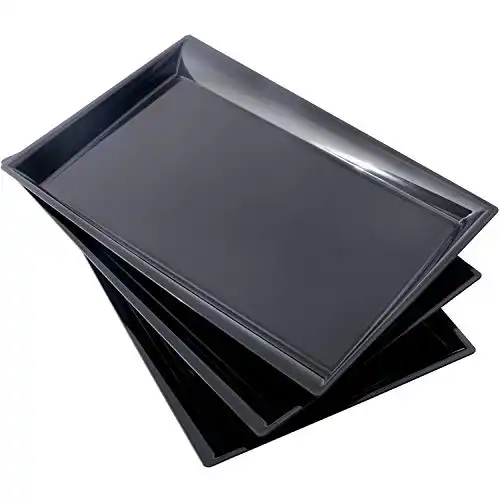 Supernal 12 pack plastic serving tray, 15"x10" black plastic tray, Plastic Fast Food tray, Heavy duty Platters, Disposable Serving Party Platters Black,Plastic dishes