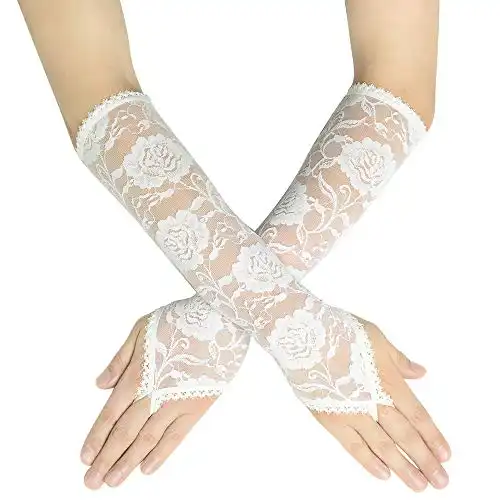 BABEYOND Floral Lace Gloves for Wedding Opera Party 1920s Flapper Lace Gloves Stretchy Adult Size