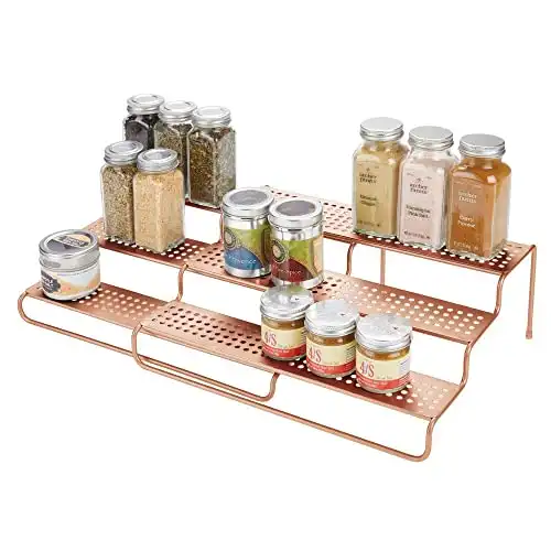 mDesign Adjustable, Expandable Kitchen Spice Rack, Storage Organizer Risers Steps for Cabinet, Cupboard, Pantry - 3 Tier Shelf Organizer Racks, Extendable Up To 25" Wide, Concerto Collection, Cop...