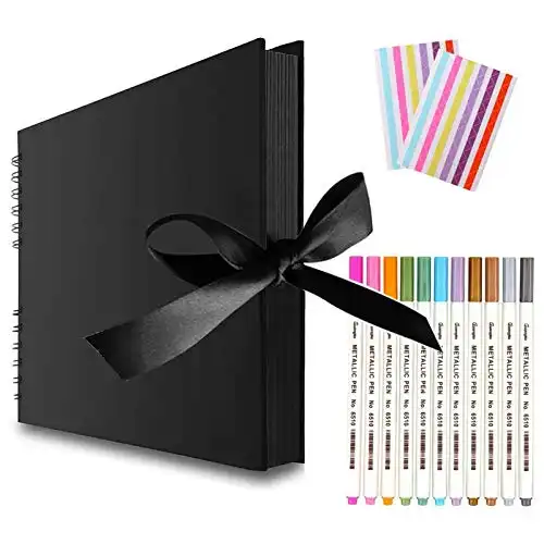 EVNEED 11.5 x 8.5 Inch Scrapbook Photo Album,Wedding Guest Book Anniversary Memory Scrapbooking,Wedding Photo Album with DIY Accessories Kit for Craft Paper DIY,Xmas Gift,80 Pages (40 Sheets),Black