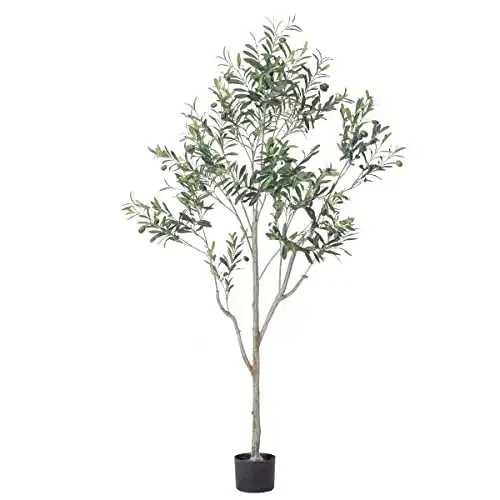 Bluecho 6ft Faux Olive Tree Potted Silk Artificial Fruit Plants Trees in Pots for Home Decor Indoor Outdoor 6 Foot