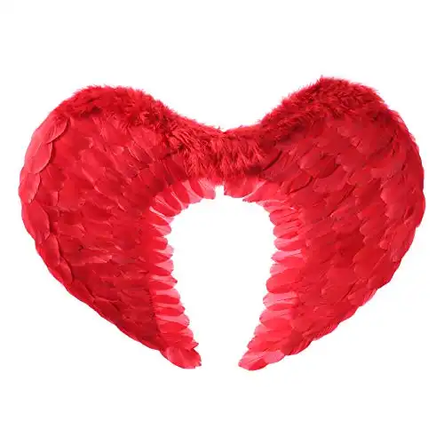 Valentines Red Cupid Wings Cosplay Feather Angel Wings, Red Angel Wings for Cosplay Party Costumes for Girls Women, Fancy Dress Photo Props for Christmas Halloween Birthday Decoration