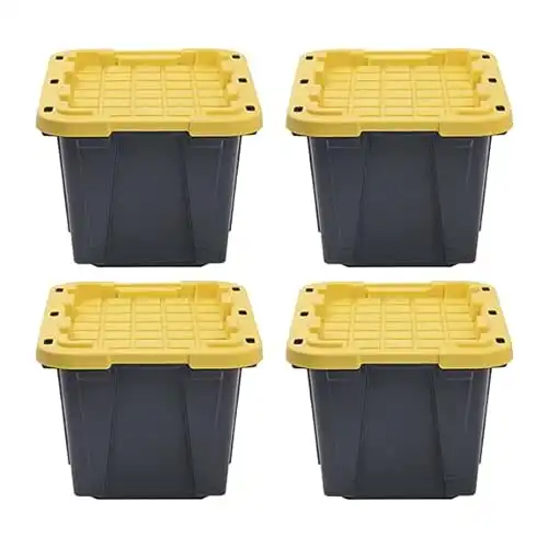 CX BLACK & YELLOW®, 12-Gallon Heavy Duty Tough Storage Container & Snap-Tight Lid, Weather-Resistant Design and Stackable Organization Tote [4 Pack]