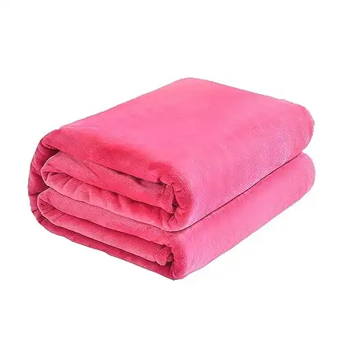 Kingole Flannel Fleece Microfiber Throw Blanket, Luxury Rose Pink Queen Size Lightweight Cozy Couch Bed Super Soft and Warm Plush Solid Color 350GSM (90 x 90 inches)