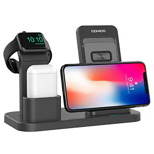 Conido Wireless Charger for iPhone, 3 in 1 Charging Stand for Apple Series Watch 5/4/3/2/1/, AirPods Pro 2 1 Charging Dock, Charging Station Compatible iPhone SE 2020,11 Pro Max, XS Max, XR, X, 8 Plus