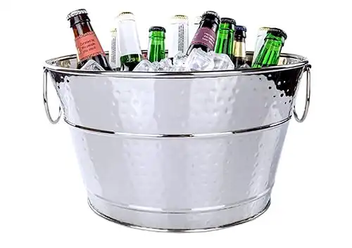 BREKX Stainless Steel Ice Bucket Round - Leak-Resistant Champagne Bucket - Hammered Drink Cooler for Parties - 15 Quarts - Metal Gift Basket for Wedding, Anniversary, or Housewarming