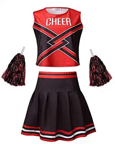 GRACIN Women's Cheerleader Uniform Halloween Costume 2 Pieces Sexy School Cheerleading Fancy Dress (X-Large, Black)