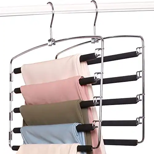 BEAUTLOHAS. Pants Hangers Space Saver Metal Stainless Slacks Hanger Foam Padded 5 Layers Non-Slip Swing Arms Closet Storage Organizer for Pants&Trousers&Jeans&Scarves&Skirts (2 Pack)
