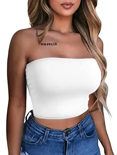 LAGSHIAN Women's Sexy Crop Top Sleeveless Stretchy Solid Strapless Tube Top White