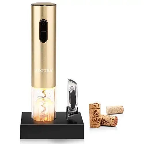 Secura Electric Wine Opener, Automatic Bottle Corkscrew Opener with Foil Cutter, Rechargeable (Champagne Gold)