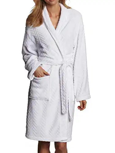 Seven Apparel Hotel Spa Collection Herringbone Textured Plush Robe, Optic White