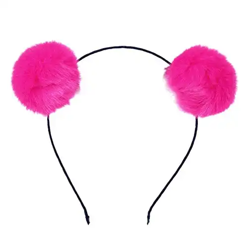 Mwfus Girl's Adorable Fur Ball Pompom Ball Hair Hoops Headbands Rose