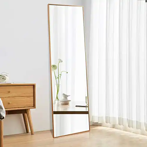 BEAUTYPEAK Full Length Mirror 58"x18" Hanging or Leaning Against Wall Rectangle Floor Mirrors Body Dressing Wall-Mounted for Living Room, Bedroom with Aluminum Alloy Thin Frame