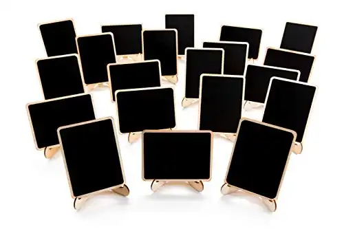 DSTELIN 20 Pack Wood Mini Chalkboards Signs with Support Easels, Place Cards, Small Rectangle Chalkboards Blackboard for Weddings, Birthday Parties, Message Board Signs and Event Decorations