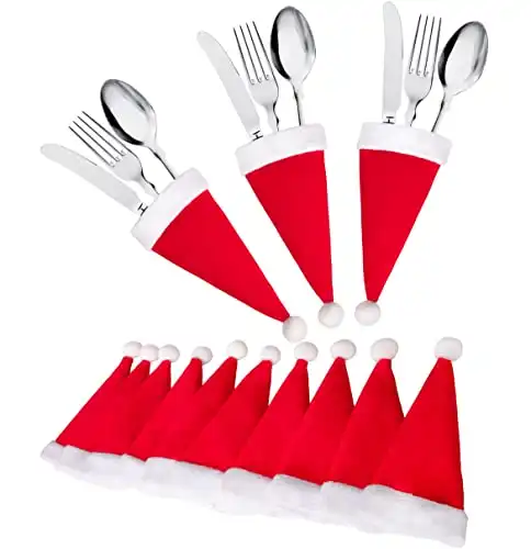 jollylife 38Ct Christmas Santa Hats Silverware Holders - Xmas Party Dinner Table Dinnerware Decorations Supplies Flatware Decor