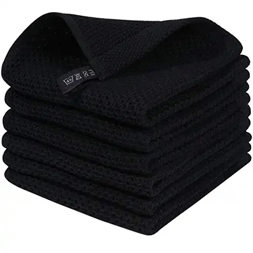 Homaxy 100% Cotton Waffle Weave Kitchen Dish Cloths, Ultra Soft Absorbent Quick Drying Dish Towels, 12x12 Inches, 6-Pack, Black