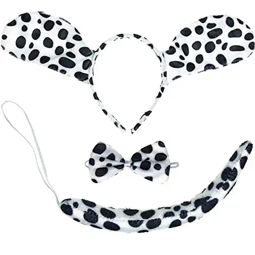 Skeleteen Dalmatian Dog Costume Set - Black and White Dog Ears Headband, Bowtie and Tail Accessories Set for Dog Costumes for Toddlers and Kids