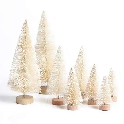 Yalulu 8Pcs Mini Sisal Fiber Snow Frost Trees Christmas Tree Frost Small Pine Tree DIY Craft Tabletop Trees Christmas Ornaments Decoration (White)