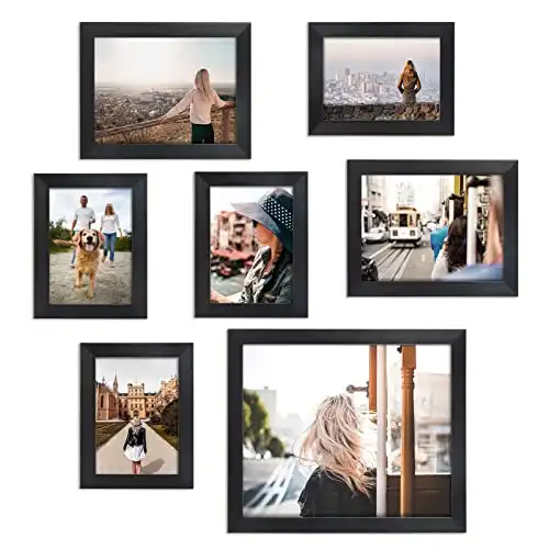 Giftgarden 7 Pack Black Picture Frames Multiple Sizes, Four 4x6, Two 5x7, One 8x10, Multi Size Photo Collage Family Gallery Living Room, Wall or Tabletop