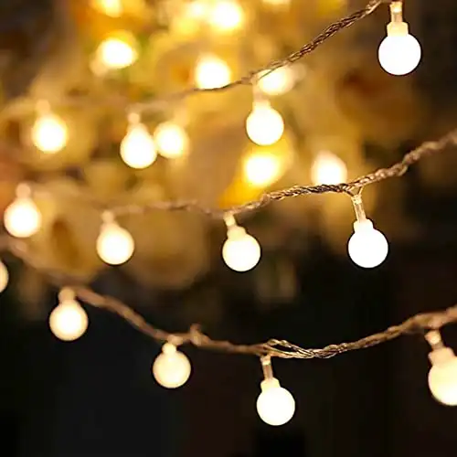 Globe String Lights 33ft 70 Led, Indoor/ Bedroom, 8 Modes Fairy Lights Plug in, Extendable Outdoor Decorative Lights for Christmas Decoration, Patio, Wedding, Warm White, No Remote