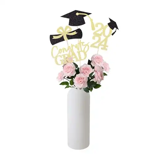 Gexolenu 16 PCS Gold and Black Double-Sided 2024 Graduation Centerpieces for Tables, 2024 Table Toppers Party Centerpiece Sticks Party Supplies, Graduation Party Decorations Class of 2024, Set of 4
