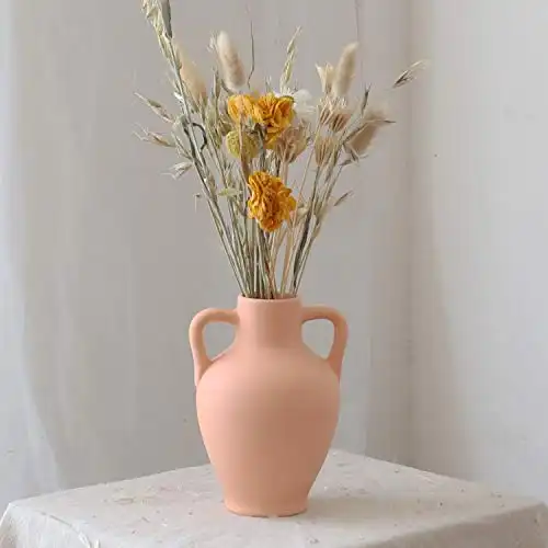 JOVONE Modern Binaural Ceramic Vase , Boho Flower Vase, Ornaments Vase for Home Decor (Salmon Pink,1.7" x 4" x 5.8")