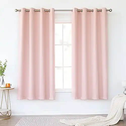 KEQIAOSUOCAI Baby Pink Curtains 63 Inch for Girls Room - Thermal Insulated Room Darkening Grommet Window Curtains for Kids Nursery Bedroom, 2 Panels, Pink, 52 by 63 Inches Long