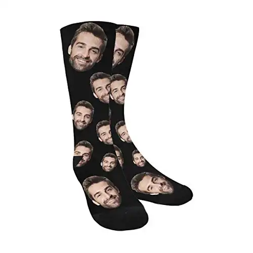 Custom Socks with Faces Change Men Face Size Personalized Printed Photo Crew Socks Black