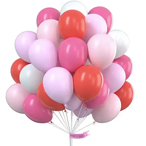 PartyWoo Balloons Pink, 100 pcs 12 in Fuchsia Balloons, White Pink Balloons, Pale Pink Balloons, Hot Pink Balloons, Pink Shade balloons for Pink Baby Shower, Pink Birthday, Pink Wedding,Pink, White