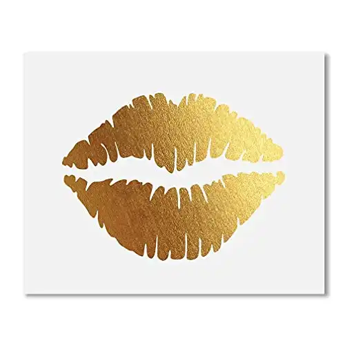 DIGIBUDDHA Lips Gold Foil Print Poster Decor Wall Art Kiss Love Makeup Fashion Girl Room Nursery 8 inches x 10 inches A35