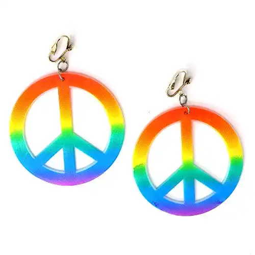 Skeleteen Hippie Style Peace Earrings - 1960's Hipster Fashion Peace Ear Rings - 1 Pair