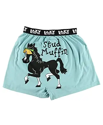 Lazy One Funny Animal Boxers, Novelty Boxer Shorts, Humorous Underwear, Gag Gifts for Men, Horse (Stud Muffin, Large)
