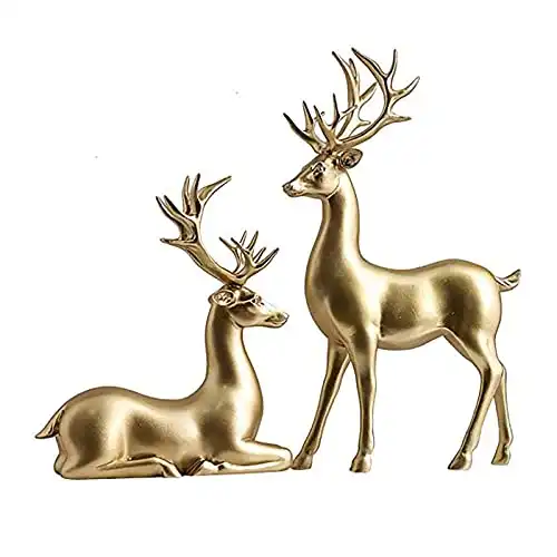 HM&DX Creative Couple Deer Sculptures Home Decor Collectible Figurines Wedding Gifts Office Bookself Ornaments,2pcs Christmas Reindeer Statues Gold A Large