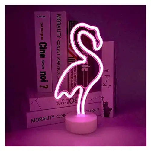 ENOULI Flamingo Neon Light Signs Pink LED Neon Art Decorative with Holder Base Table Light Marquee Signs/Wall Decoration for Kids' Room Birthday Party Light Bar Recreational Wedding Party
