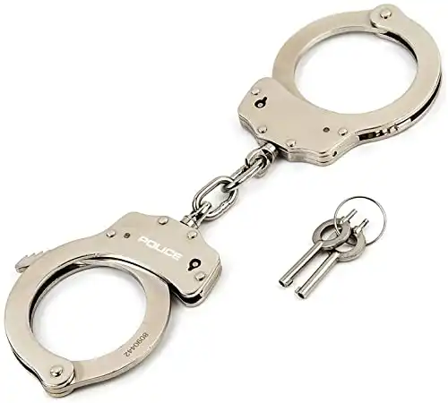 POLICE Handcuffs Double Lock Steel Professional Law Enforcement Heavy Duty Metal - Silver