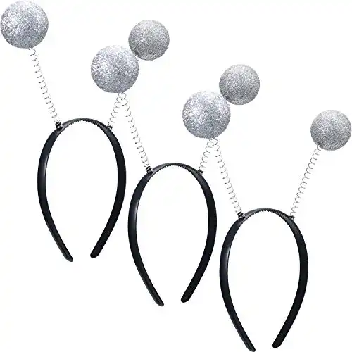 3 Pieces Alien Headband Silver Martian Antenna Headband Alien Ears Headband Alien Boppers Ball Alien Costume for Halloween Party Costume Accessory