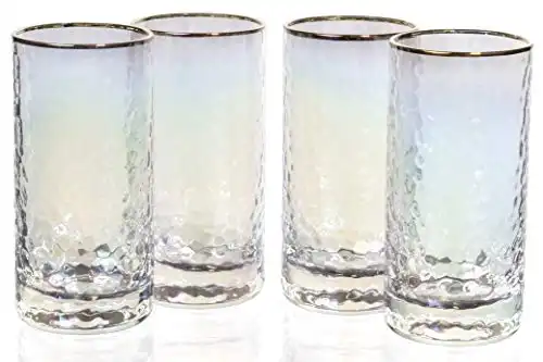 Red Co. 10 fl oz Iridescent Cylinder Drinking Glasses Set of 4 with Gold Rim