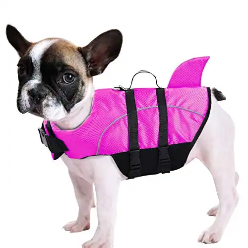 Ripstop Dog Life Jacket Shark Life Vest for Dogs, Safety Lifesaver with High Buoyancy and Lift Handle for Small and Medium Breeds（Rose Red S）