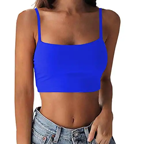 LUFENG Women's Crop Top Cami Camisole Summer Women Sexy Slim Sleeveless Backless Spaghetti Strap Tank Top Royal Blue Small