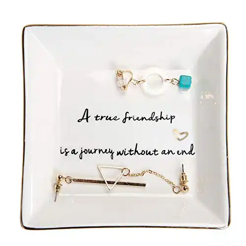 HOME SMILE Friends Gifts for Her Ring Trinket Dish Jewerly Tray-A True Friendship is a Journey Without an end-Birthday Gifts for Friends Female