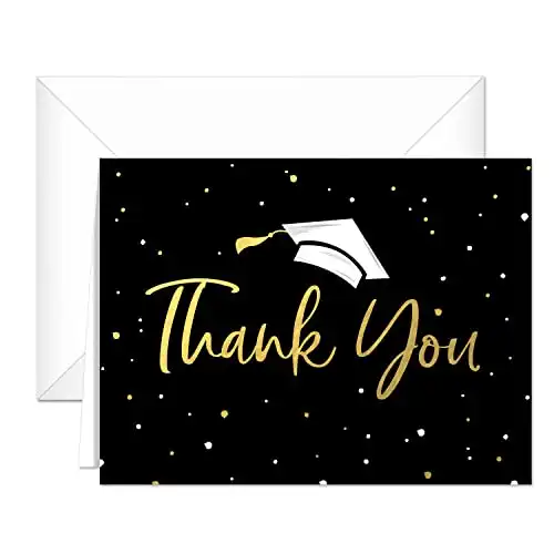 Faux Gold Confetti Graduation Thank You Cards / 100 Bulk Note Cards With White Envelopes / 4 1/4" x 5 1/2" High School College Grad Greeting Cards/Made In The USA