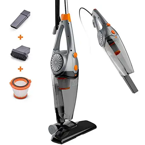 BLACK+DECKER 3-In-1 Upright, Stick & Handheld Vacuum Cleaner with Washable HEPA Filter, Powerful Corded 480-Watt Motor, Ultra Lightweight with Crevice Tool & Small Brush Attachments, Gray (BDX...