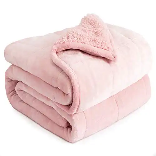Cottonblue Weighted Blanket Queen Size 15lbs, Sherpa Weighted Blankets for Adults, Fuzzy Soft Flannel Bedding Blanket Throw, Cozy Plush Blanket for Sofa Bed, 60 x 80 inches, Blush Pink