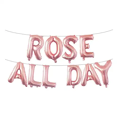 Rose All Day Balloons, Rose All Day Banner, Rose Gold Party Supplies Balloon Decorations For Wedding, Birthday, Baby Shower, Bachelorette Party (16 inch)