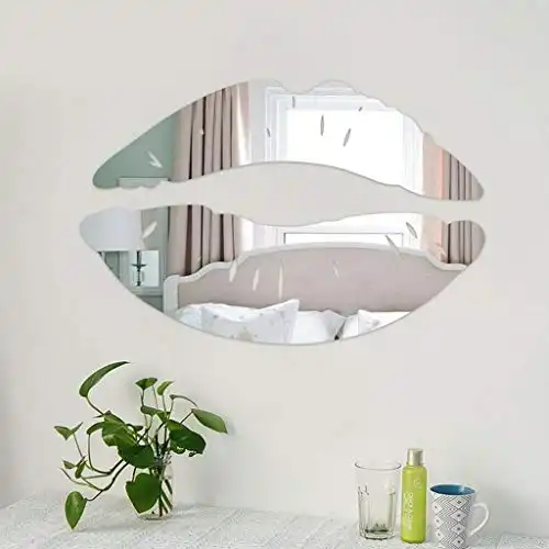 CUGBO 2 Set 3D Kiss Lips Mirror Wall Stickers Acrylic DIY Art Decals Home Room Decor (Silver)
