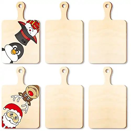 6 Pieces Mini Wooden Cutting Board with Handle Paddle Chopping Board Small Kitchen Serving Board Wooden Cooking Butcher Block for Christmas DIY Home Kitchen Cooking Vegetables Decor (9.1 x 5.5 Inch)