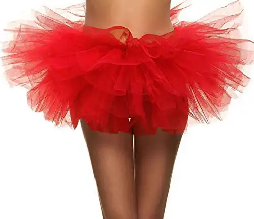 Women's Classic 5-layered Tulle Dash Tutu Ballet Skirts Ruffle Pettiskirt, One Size, Red
