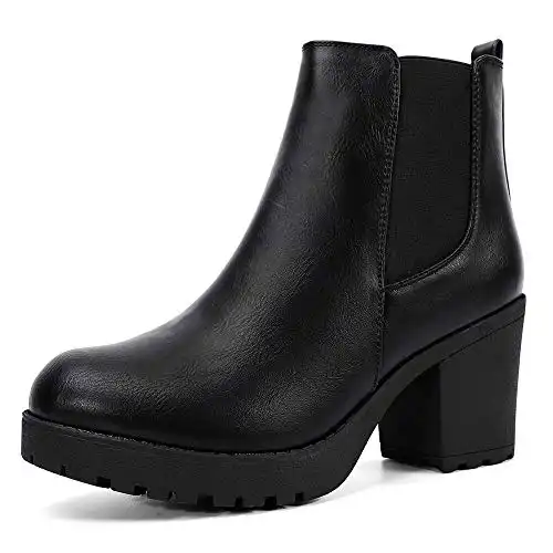 Moda Chics Women's Ankle Boots Fall Slip On Platform Boots with Heel Black 10 B(M) US