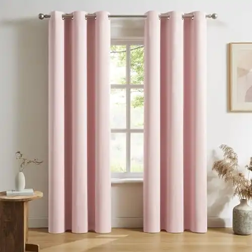 DUALIFE Solid Pink Curtains 84 Inches Long Baby Pink Blackout Curtain Panels/Drapes for Girls Bedroom Decor Grommet Room Darkening Thermal Insulated for Baby Nursery 42''x 84'' Set...