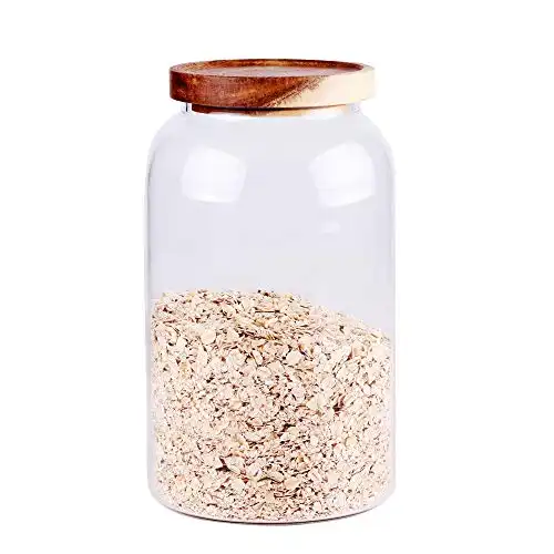 Large Glass Food Canisters, 93 FL OZ(2750ml) Kitchen Serving Stoarge Container with Airtight Wooden Lids, Cereal Dispenser Jars for Spaghetti Pasta, Powder, Spice, Tea, Coffee(8.8inch high)